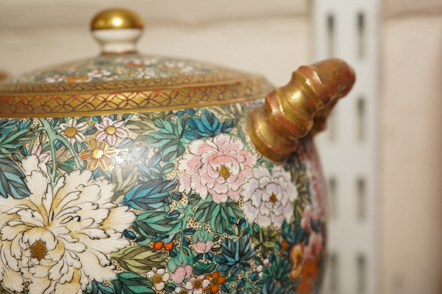 A fine Japanese Satsuma ‘millefleur’ three piece teaset, by Kinkozan, Meiji period